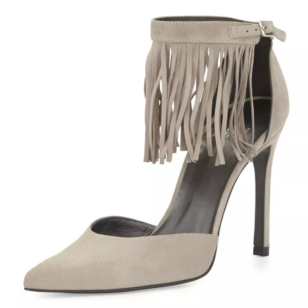 Stuart Weitzman Fringelica Suede Pointed Toe Pump 7.5